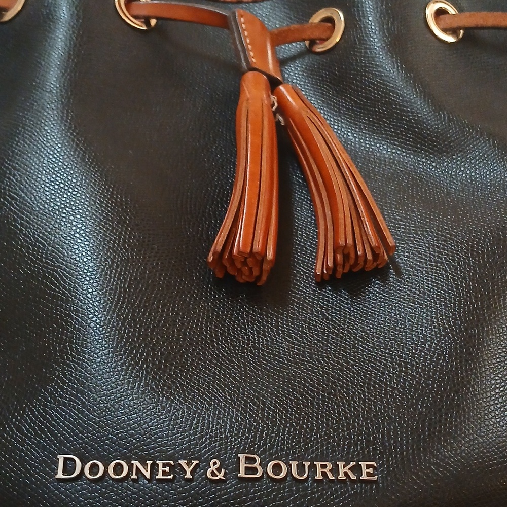 Dooney & Bourke Navy Leather Trim Drawstring Bucket Bag - Picture 2 of 10